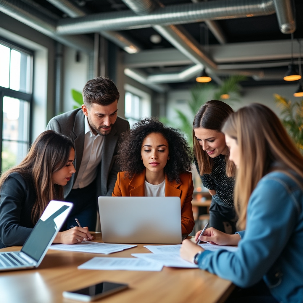 Equipo de empresa de servicios revisando métricas de desempeño